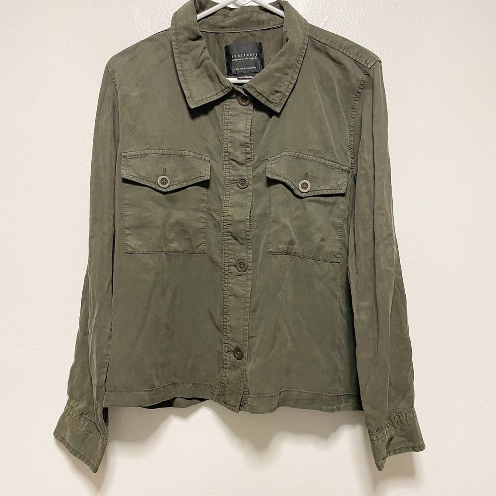 Sanctuary Crafted & Tailored 100% Lyocell Green Button Down Utility Top